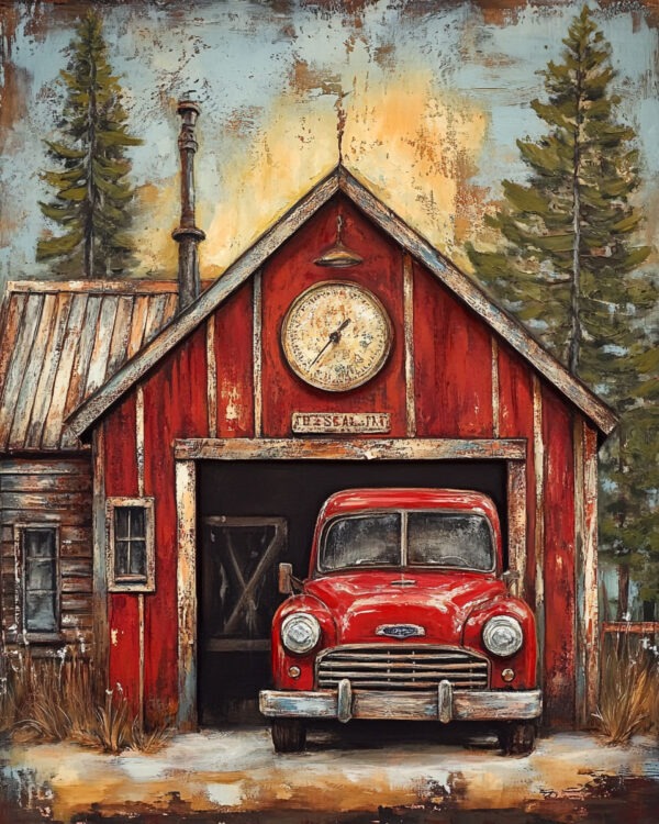 Folk Art Small Town Firehouse - Rustic Farmhouse Decor