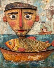 Folk Art Commercial Fisherman - Rustic Farmhouse Decor