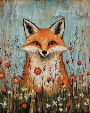 Folk Art Red Fox - Rustic Farmhouse Decor