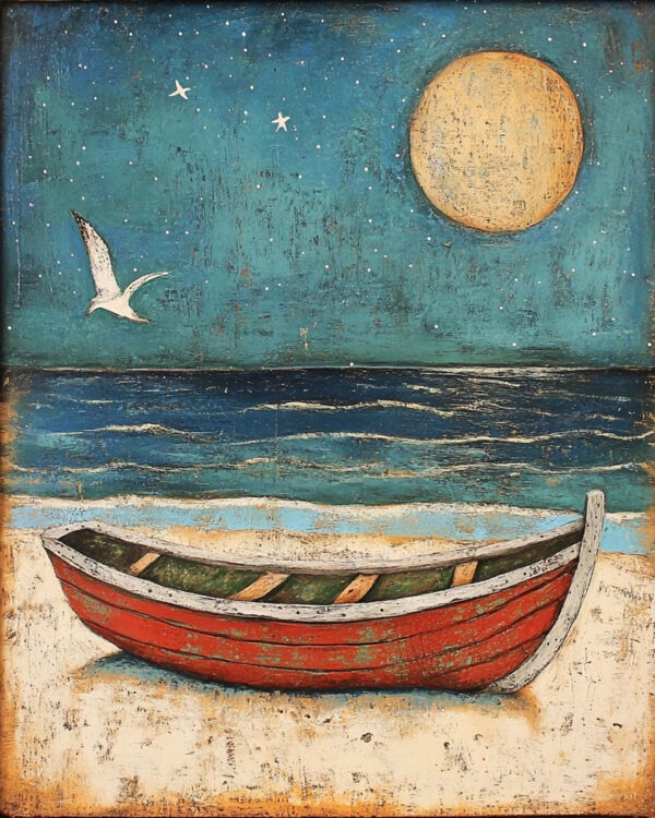 Folk Art Boat at Night