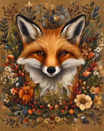 Folk Art Floral Red Fox - Rustic Farmhouse Decor