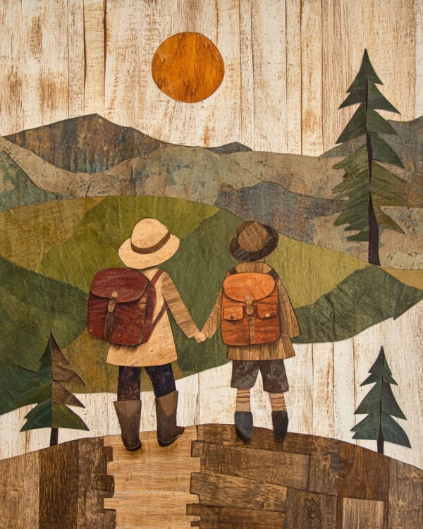 Folk Art Couple Hiking - Rustic Farmhouse Decor