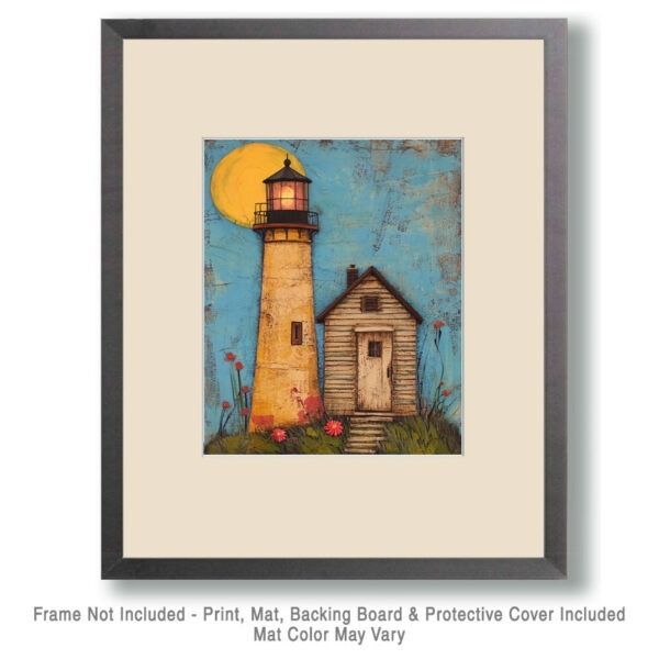 Folk Art Full Moon Lighthouse - Rustic Farmhouse Decor