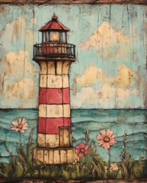 Folk Art Striped Lighthouse - Rustic Farmhouse Decor