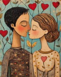 Folk Art Couple in Love - Rustic Farmhouse Decor