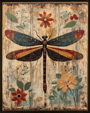 Folk Art Beautiful Dragonfly - Rustic Farmhouse Decor