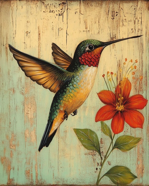 Folk Art Hummingbird - Rustic Farmhouse Decor