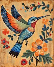 Folk Art Japandi Hummingbird - Rustic Farmhouse Decor