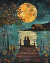 Folk Art Relaxing on The Dock at Night - Rustic Farmhouse Decor