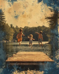 Folk Art Jumping In the Lake- Rustic Farmhouse Decor