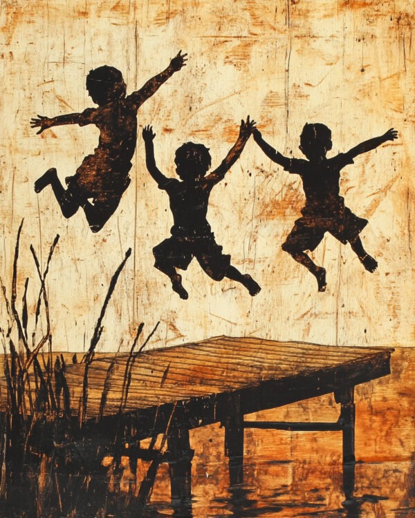 Folk Art Kid's Jumping in to the Lake