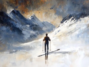 Peaceful Skier Pondering Mountain 8"x10" Art Print