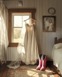 Pink Cowboy Boots and Wedding Dress 8x10 Art Print copy