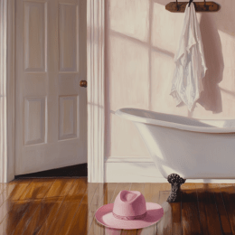 Pink Cowgirl Hat in Bathroom 8x10 Art Print copy