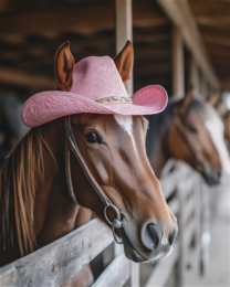 Horse with a Pink Hat #2 - Wall Art Print - Mowbi Cowgirl Collection