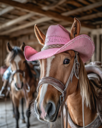 Horse with a Pink Hat #3 - Wall Art Print - Mowbi Cowgirl Collection