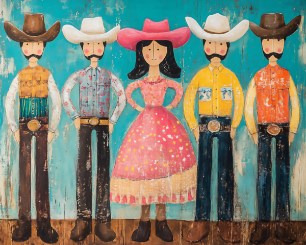 Folk Art Cowboys and Cowgirls - Wall Art Print - Mowbi Cowgirl Collection