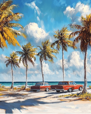 ND Red Cars on Florida Beach 8x10 Art Print