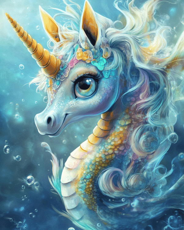 Blue Unicorn Seahorse - Wall Art Print - Mowbi Ocean Theme