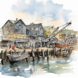 Watercolor Working waterfront 8"x8" Art Print