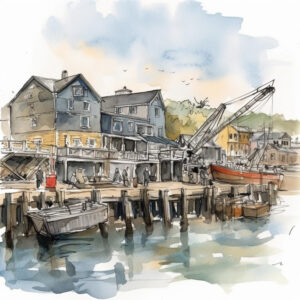 Watercolor Working waterfront 8"x8" Art Print