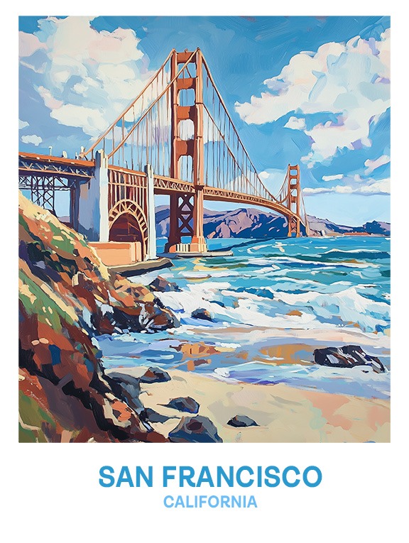 Vintage Golden Gate Watercolor San Francisco 8_x10_ Art Print