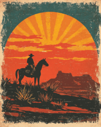 Vintage Sunrise Cowboy - Western and Southwestern Home Decor Wall Art Prints