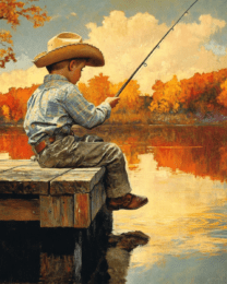 Cowboy Kid Fishing - Western and Southwestern Home Decor Wall Art Prints