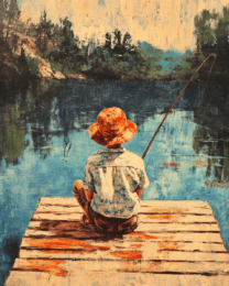 Young Boy Fishing - Western and Southwestern Home Decor Wall Art Prints