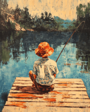 Young Boy Fishing - Western and Southwestern Home Decor Wall Art Prints