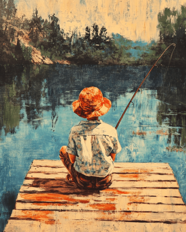 Young Boy Fishing - Western and Southwestern Home Decor Wall Art Prints