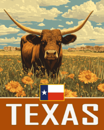 Texas Flag & Longhorn - Western and Southwestern Home Decor Wall Art Prints