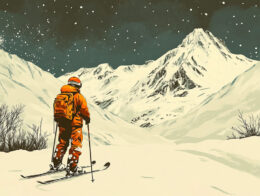 Vintage Print Skier Contemplating Path 8"x10" Art Print