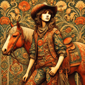 Art Nouveau Cowgirl with Her Horse - Wall Art Print