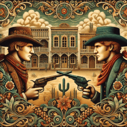 Art Nouveau Old West Gunfight - Wall Art Print