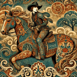 Art Nouveau Cowgirl Riding Her Horse - Wall Art Print