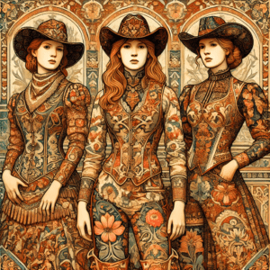 Art Nouveau Three Cowgirls - Wall Art Print