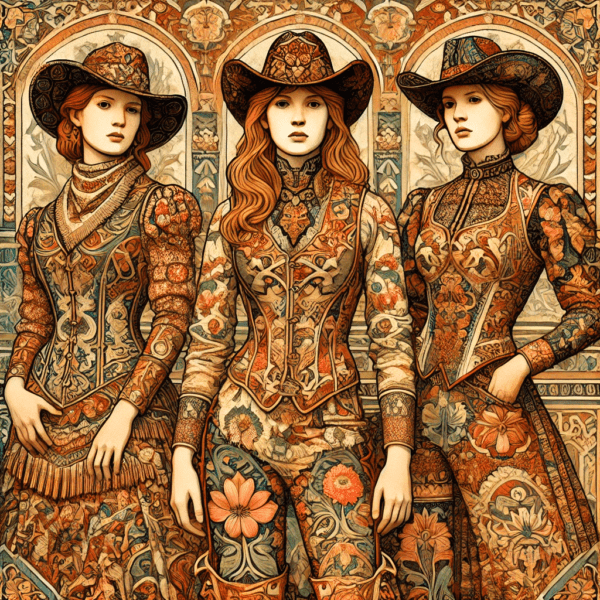 Art Nouveau Three Cowgirls - Wall Art Print