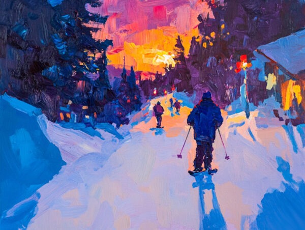 Winter Skiing on Neon Mountain 8_x10_ Art Print