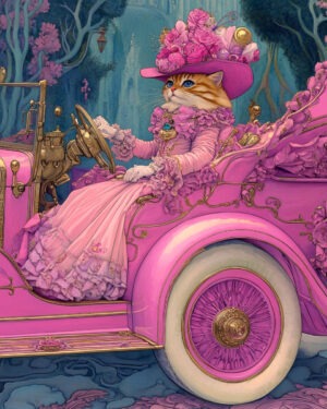 Her Pink Ride - Cat and Kitten Wall Art Prints