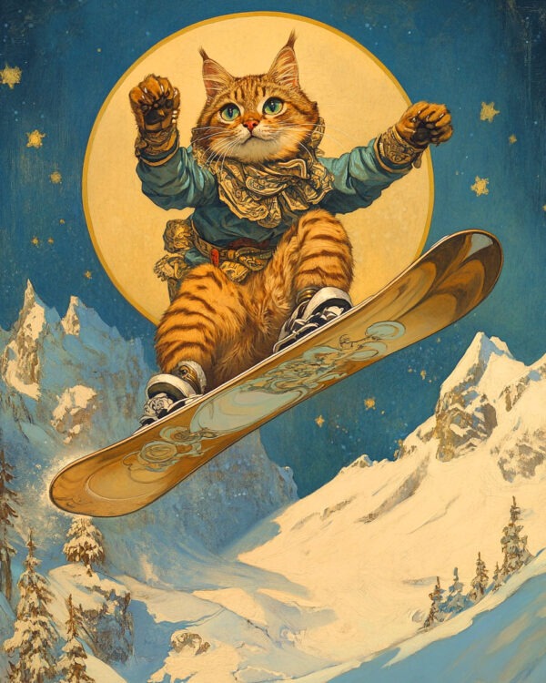 Snowboarder - Cat and Kitten Wall Art Prints