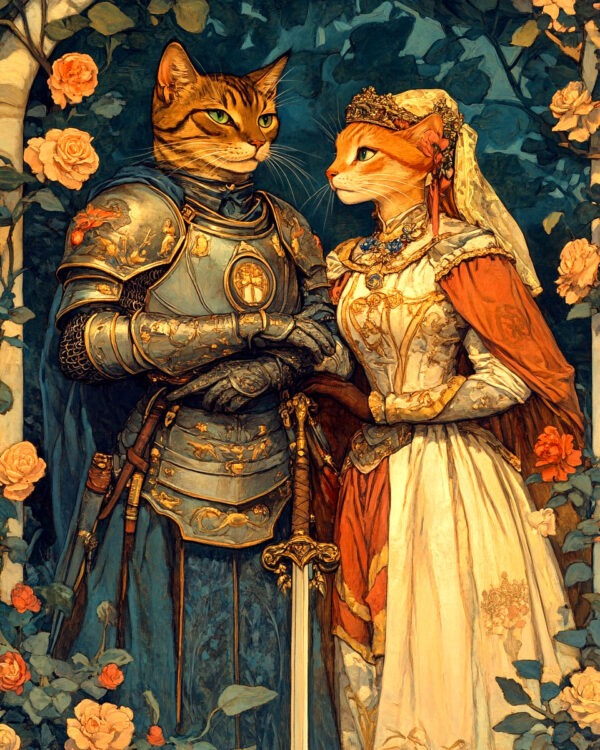 Knight and Princess - Cat and Kitten Wall Art Prints