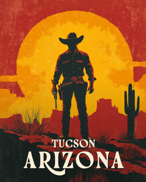 Gunfighter Silhouette - Tucson Arizona Art Prints – 8″x10″ Artwork for 11″x14″ Frame
