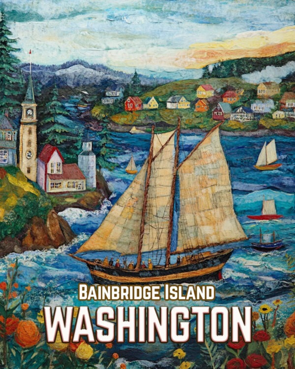 Folk Art Sailboat - Washington State Art Print Collection