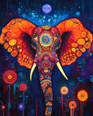 Psychedelic Elephant - Retro 60's & 70's Art