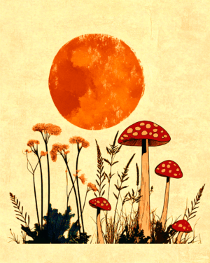 Minimalist Mushrooms - Vintage 1960's & 1970's Art