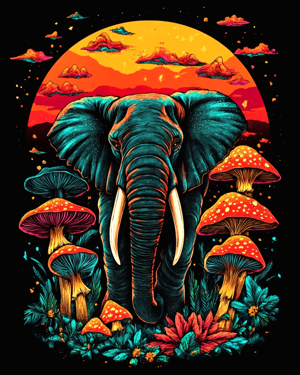 Shroomin' Elephant - Vintage 1960's & 1970's Art