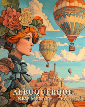 Vintage Style Hot Air Balloon Art - Albuquerque Balloon Fiesta Souvenir Art Print Collection