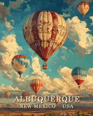 Vintage Style Hot Air Balloon Art - Albuquerque Balloon Fiesta Souvenir Art Print Collection