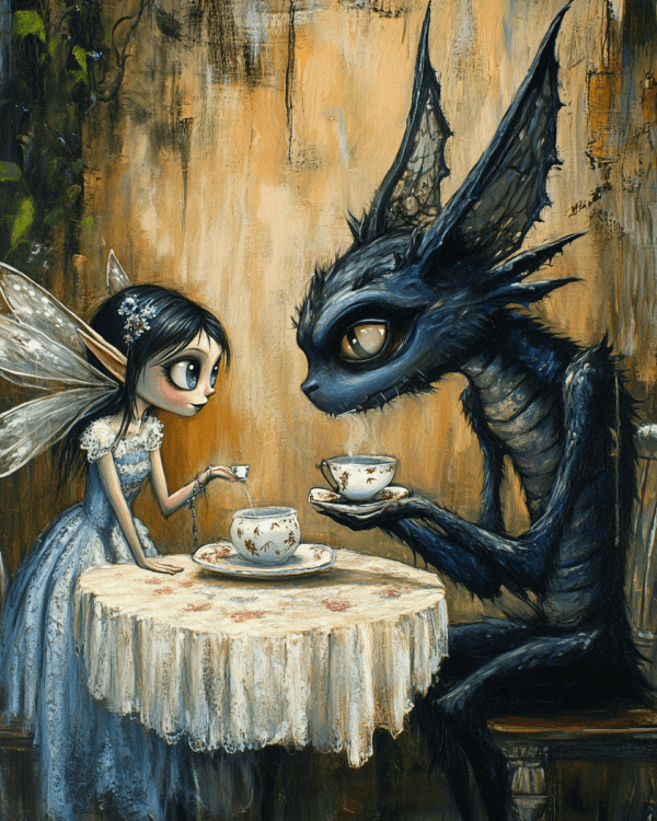 Chupacabra and Fairy Having Tea